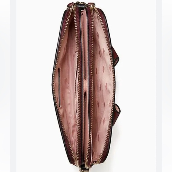 Kate spade ♠️ NWOT Floral pink and maroon Pup Double Zip 3 pocket Crossbody bag - Picture 3 of 11